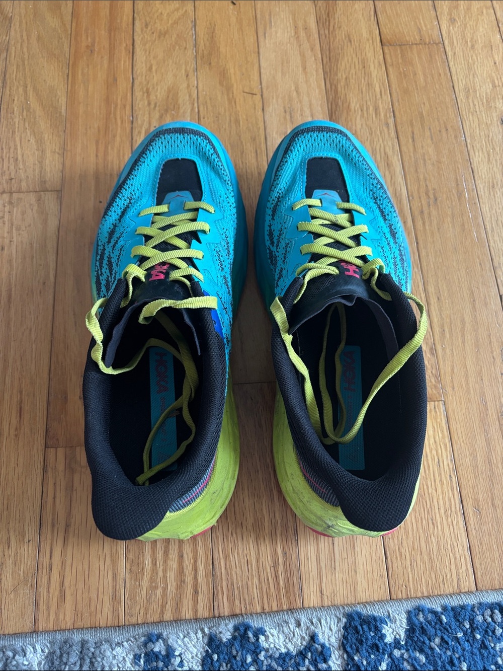 Hoka Teal and Lime Gradient Trail Running Shoes